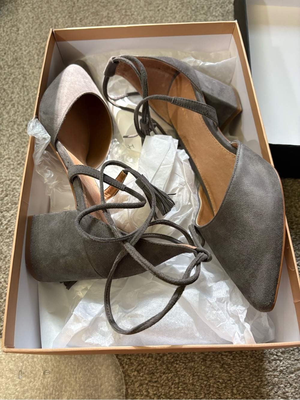 Gray Suede Pointed-Toe Block Heel Lace-Up Pumps Size 7.5 NWT NIB